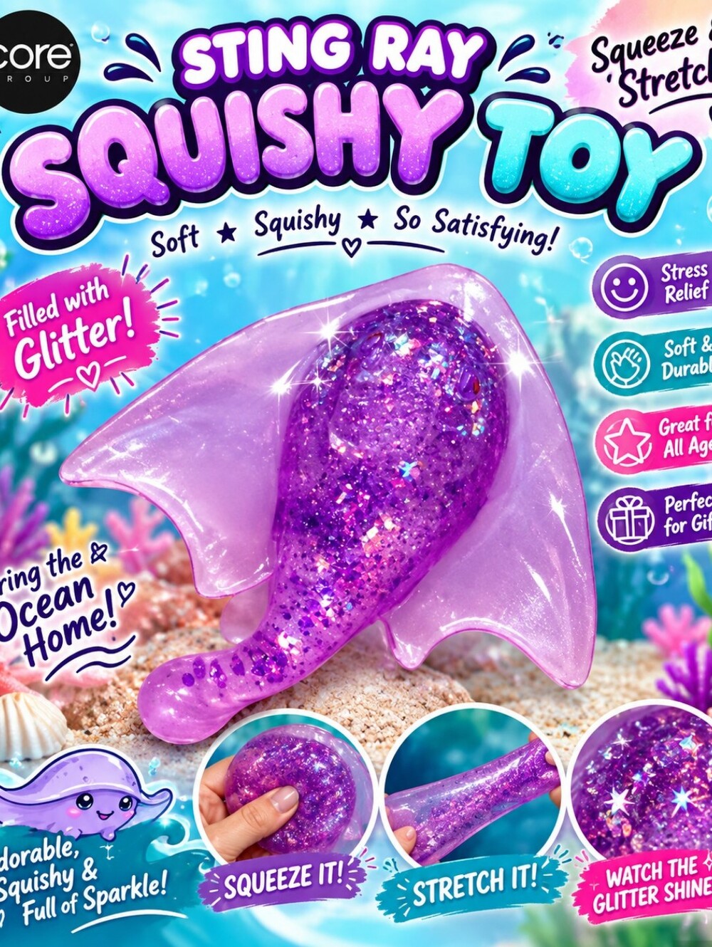 Squishy Sting Ray - Purple Glitter💜